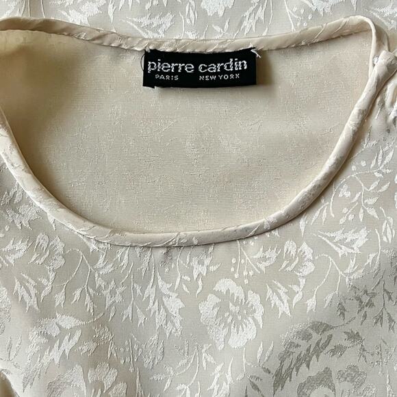 Pierre Cardin Dressy Vintage 80s Silky Satin Floral Ruffle Button Blouse - Picture 8 of 8